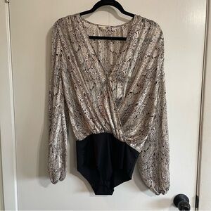 Main Strip Snakeskin Print Bodysuit with Black Contrast